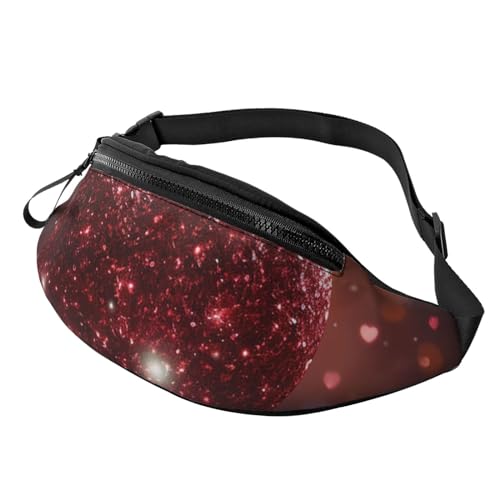 Bunte Bauchtasche für Damen und Herren, mit Blumenmuster, verstellbarer Gürtel, lässige Brusttasche, Bauchtasche für Reisen, Sport, Laufen, Wandern, Rotes Glitzerherz, Einheitsgröße von NONHAI