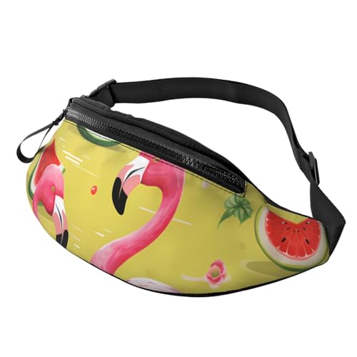 Gürteltasche für Damen und Herren, verstellbarer Gürtel, lässige Brusttasche, Bauchtasche für Reisen, Sport, Laufen, Wandern, Pink Flamingo und Wassermelone, Rosa Flamingo und Wassermelone, von NONHAI