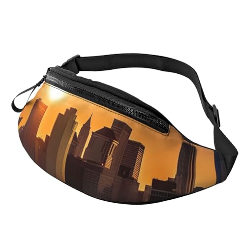 Gürteltasche für Damen und Herren, verstellbarer Gürtel, lässige Brusttasche, Bauchtasche für Reisen, Sport, Laufen, Wandern, Rot, Skyline bei Sonnenuntergang, Einheitsgröße von NONHAI