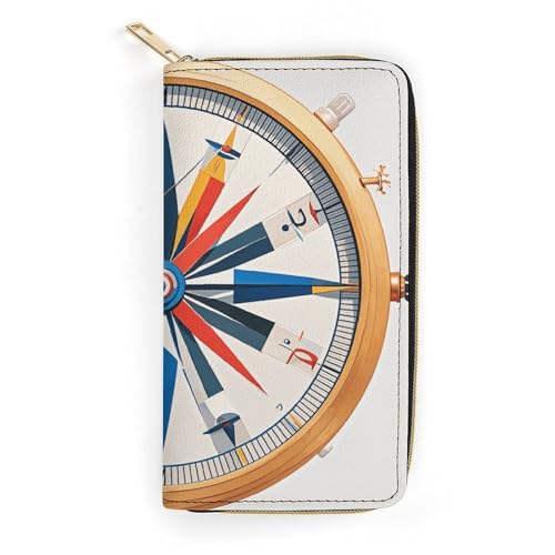 NONHAI Damen Geldbörse Maritim Segelboot Kompass Leder Geldbörse für Arbeit Reißverschluss Geldbörse Telefonhalter Lange Geldbörse Ultra Dünn Geldbörse mit Reißverschlusstasche zum Einkaufen, Stil, von NONHAI