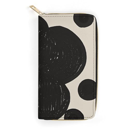 NONHAI Damen Geldbörse Schwarz & Weiß Big Dot Leder Geldbörse für Arbeit Reißverschluss Geldbörse Telefonhalter Lange Geldbörse Ultra Dünn Geldbörse mit Reißverschlusstasche zum Einkaufen, Stil, 19,8 von NONHAI