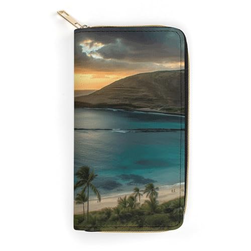 NONHAI Damengeldbörse Sunrise Over Oahu Hawaii Leder Geldbörse für die Arbeit Reißverschluss Geldbörse Handyhalter lange Geldbörse ultradünne Geldbörse mit Reißverschlusstasche zum Einkaufen, Stil, von NONHAI