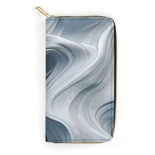 NONHAI Damengeldbörse Wave Motion Image Leder Geldbörse für Arbeit Reißverschluss Geldbörse Telefonhalter Lange Geldbörse Ultra Dünn Geldbörse mit Reißverschlusstasche zum Einkaufen, Stil, 19,8 x 10,4 von NONHAI