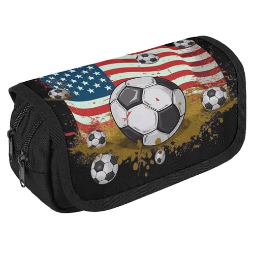 NONHAI Federmäppchen, Motiv: Fußball/USA-Flagge, tragbares Federmäppchen, Schreibtisch-Organizer, Marker, Stifteetui, Doppel-Reißverschluss, Aufbewahrungstasche, Stil, Einheitsgröße, Stil:, NONHAI Federmäppchen, Motiv: Fußball/USA-Flagge, tragbares Federmäppchen, Schreibtisch-Organizer, Marker, Stifteetui, Doppel-Reißverschluss, Aufbewahrungstasche, Stil, Einheitsgröße, Stil:, von NONHAI