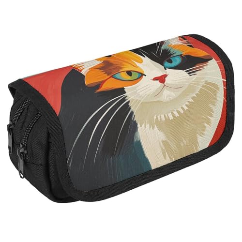 NONHAI Federmäppchen Mitte des Jahrhunderts Moderne Kunst Katze Federmäppchen Tragbares Federmäppchen Schreibtisch Organizer Marker Stifteetui Doppelreißverschluss Aufbewahrungstasche, Stil, von NONHAI