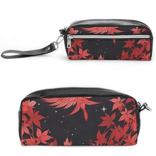 NONHAI Federmäppchen für Männer und Frauen, Make-up-Tasche, große Kapazität, Bleistiftbox, Kosmetiktasche, rote Blätter und Sterne, Federmäppchen für Bürobedarf, Stil:, 20*10*5.5cm von NONHAI