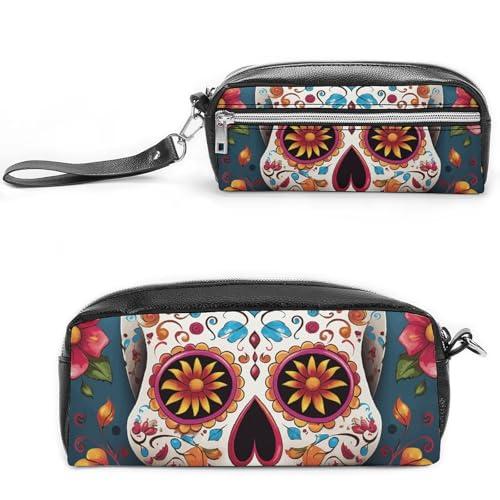 NONHAI Federmäppchen für Männer und Frauen, Make-up-Tasche, großes Fassungsvermögen, Kosmetiktasche, buntes Totenkopf-Design, Federmäppchen für Bürobedarf, Stil:, 20*10*5.5cm von NONHAI