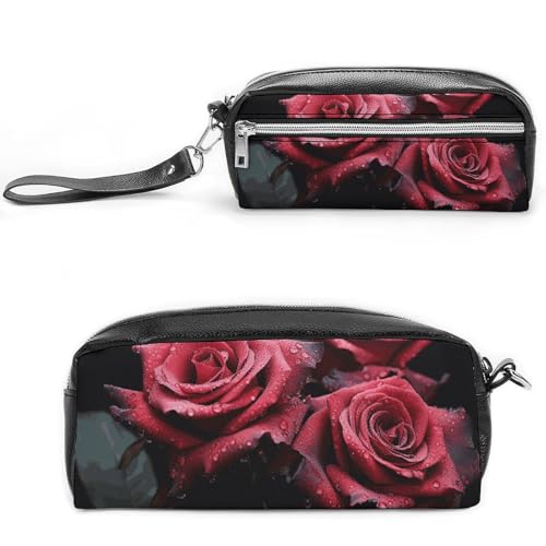 NONHAI Federmäppchen für Männer und Frauen, Make-up-Tasche, großes Fassungsvermögen, Kosmetiktasche, rote Rose und schwarze Blätter, Bleistifttasche für Bürobedarf, Stil:, 20*10*5.5cm von NONHAI