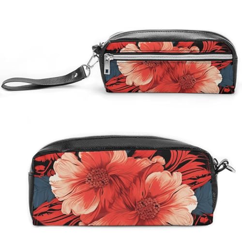 NONHAI Federmäppchen für Männer und Frauen, Make-up-Tasche, großes Fassungsvermögen, Stiftebox, Kosmetiktasche, rotes Blumenmuster, Federmäppchen für Bürobedarf, Stil:, 20*10*5.5cm von NONHAI
