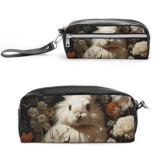 NONHAI Federmäppchen mit Kaninchen- und Blumenmotiv, großes Fassungsvermögen, Kosmetiktasche für Männer und Frauen, Stifte-Tasche für Bürobedarf, Stil, 20 x 10 x 5,5 cm, Stil:, 20*10*5.5cm von NONHAI