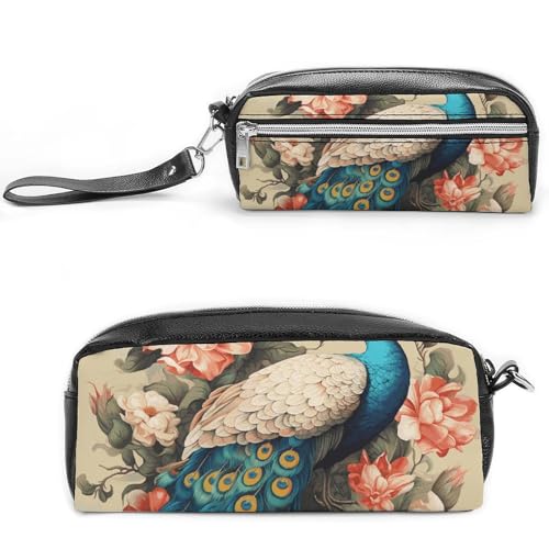 NONHAI Federmäppchen mit Pfau und Blumen, Make-up-Tasche, großes Fassungsvermögen, Kosmetiktasche für Männer und Frauen, Stifttasche für Bürobedarf, Stil, 20 x 10 x 5,5 cm, Stil:, 20*10*5.5cm von NONHAI