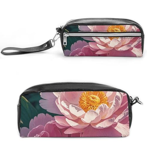 NONHAI Federmäppchen mit Pfingstrosen-Blumen-Aufdruck, Make-up-Tasche, großes Fassungsvermögen, Bleistiftbox, Kosmetiktasche für Männer und Frauen, Stifttasche für Bürobedarf, Stil, 20 x 10 x 5,5 cm, von NONHAI