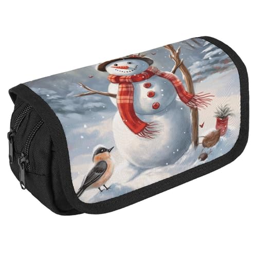 NONHAI Federmäppchen mit Schneemann-Motiv, tragbar, Schreibtisch-Organizer, Marker, Stifteetui, Aufbewahrungstasche mit doppeltem Reißverschluss, Einheitsgröße, Stil:, Einheitsgröße von NONHAI