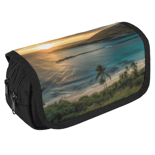 NONHAI Federmäppchen mit Sonnenaufgang über Hanauma Bay Oahu Hawaii, tragbares Federmäppchen, Schreibtisch-Organizer, Marker, Stifteetui, Aufbewahrungstasche mit doppeltem Reißverschluss, Stil, von NONHAI