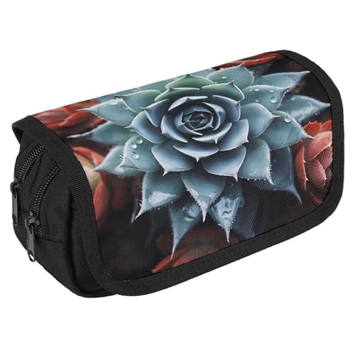 NONHAI Federmäppchen mit Sukkulenten-Motiv, tragbar, Schreibtisch-Organizer, Marker, Stifteetui, Aufbewahrungstasche mit doppeltem Reißverschluss, Einheitsgröße, Stil:, Einheitsgröße von NONHAI