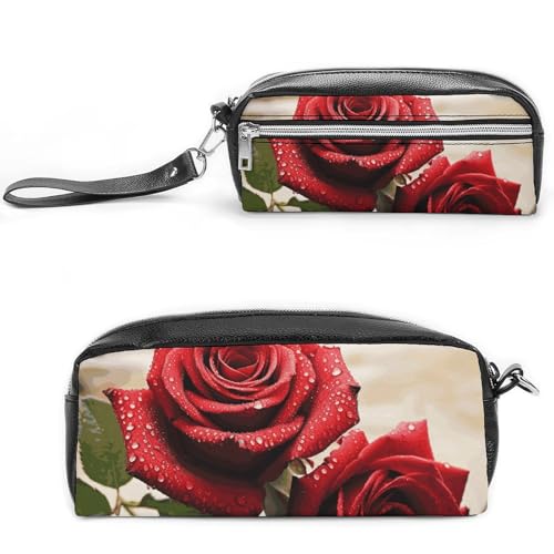 NONHAI Federmäppchen mit roten Rosen-Blumen, Make-up-Tasche, großes Fassungsvermögen, Kosmetiktasche für Männer und Frauen, Stifttasche für Bürobedarf, Stil, 20 x 10 x 5,5 cm, Stil:, 20*10*5.5cm von NONHAI
