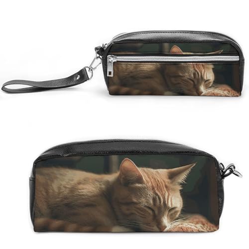 NONHAI Federmäppchen mit schlafender Katze, Make-up-Tasche, großes Fassungsvermögen, Kosmetiktasche für Männer und Frauen, Stifttasche für Bürobedarf, Stil, 20 x 10 x 5,5 cm, Stil:, 20*10*5.5cm von NONHAI