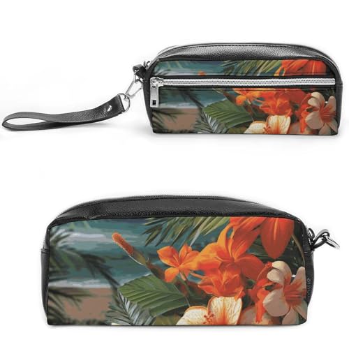 NONHAI Federmäppchen mit tropischen Blumen und Dekorationen, Make-up-Tasche, großes Fassungsvermögen, Kosmetiktasche für Männer und Frauen, Stifttasche für Bürobedarf, Stil, 20 x 10 x 5,5 cm, Stil:, von NONHAI