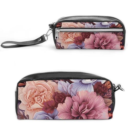 NONHAI Federmäppchen mit violetten und karminroten Blumen, Make-up-Tasche, großes Fassungsvermögen, Kosmetiktasche für Männer und Frauen, Stifte-Tasche für Bürobedarf, Stil, 20 x 10 x 5,5 cm, Stil:, von NONHAI