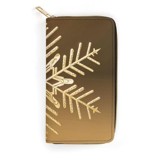 NONHAI Frauen Geldbörse Golden Weihnachten Schneeflocke Leder Geldbörse für Arbeit Reißverschluss Geldbörse Telefonhalter Lange Geldbörse Ultradünne Geldbörse mit Reißverschlusstasche zum Einkaufen, von NONHAI