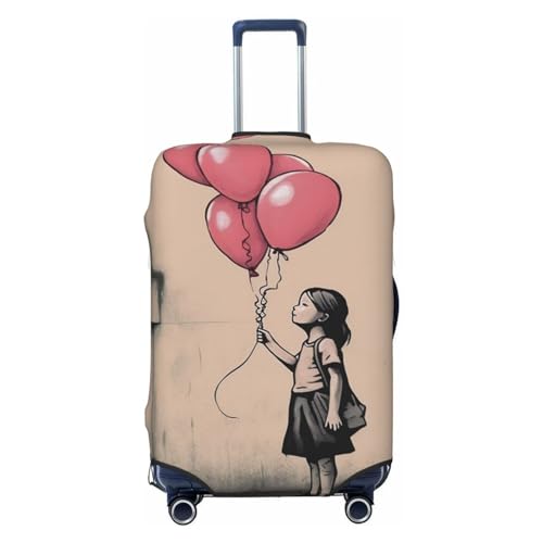 NONHAI Reisegepäckhülle Always Girl mit Luftballons, Spandex, Kofferschutz, waschbar, elastisch, kratzfest, Gepäckabdeckung, passend für 45,7 - 81,3 cm Gepäck, Schwarz , L von NONHAI