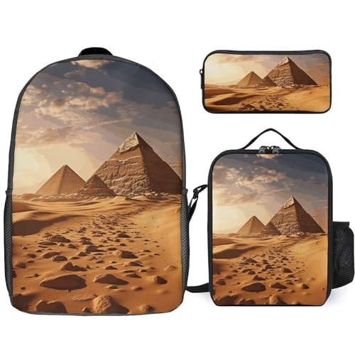 NONHAI Reiserucksack-Set Pyramide Afrika Wüste Laptop Rucksack Mittagessen Tasche Federmäppchen Büchertasche für Frauen Stil Einheitsgröße, Stil:, Einheitsgröße von NONHAI