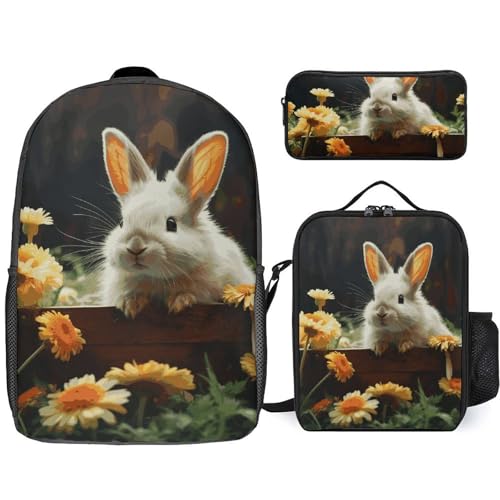 NONHAI Rucksack-Set für Damen und Herren, Kaninchen- und Blumen-Laptop-Rucksack, Lunchtasche, Federmäppchen, Reiserucksack, Stil, Einheitsgröße, Stil, Einheitsgröße, Stil:, Einheitsgröße NONHAI Rucksack-Set für Damen und Herren, Kaninchen- und Blumen-Laptop-Rucksack, Lunchtasche, Federmäppchen, Reiserucksack, Stil, Einheitsgröße, Stil, Einheitsgröße, Stil:, Einheitsgröße von NONHAI