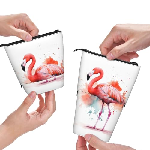 NONHAI Teleskop-Federmäppchen, Stehender Stifthalter, Aquarell-Flamingo, Pop-Up-Bleistifttasche, tragbares Schreibwaren-Federmäppchen für Bürobedarf, Kosmetiktasche, Make-up-Tasche, Aquarell-Flamingo, von NONHAI