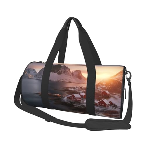 New York City Skyline Reisetasche für Herren und Damen, Sport, Turnbeutel, faltbar, Wochenendtasche, Handgepäck, Übernachtungstasche, für Reisen, Schwimmen, Basketball, Sunrise Over Hamnoy, von NONHAI