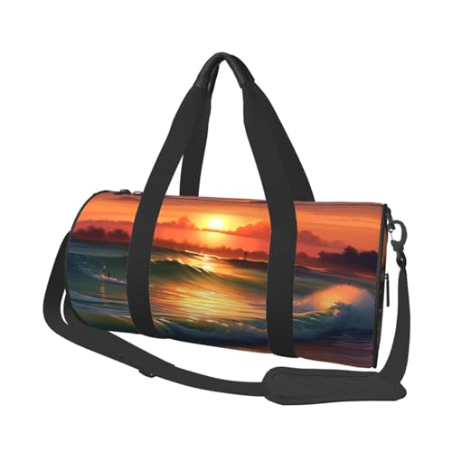 Reisetasche für Herren und Damen, Sporttasche, faltbar, Wochenendtasche, Handgepäck, Übernachtungstasche, Senfgelb und Schwarz, für Reisen, Schwimmen, Basketball, Sonnenuntergang Meer, Einheitsgröße von NONHAI