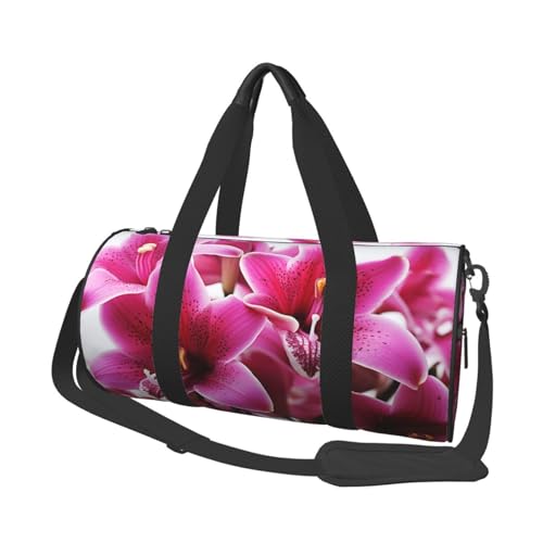 Reisetasche mit rosa Lilien-Blumen, für Herren und Damen, Sport, Turnbeutel, faltbar, Wochenendtasche, Handgepäck, Übernachtungstasche, für Reisen, Schwimmen, Basketball, Rosa Lilien-Blumen, von NONHAI