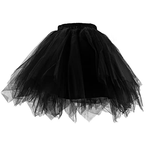 NONMON Damen Tüllrock, Tütü Rock Tutu Röcke Kurz Rockabilly Ballett Petticoat Dirndl Unterrock Tanzkleid Dress Up Outfit für 50er Jahre Party Abend Karneval Kostüm Cosplay Danse - Schwarz von NONMON