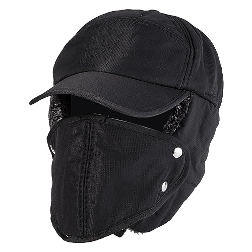 NONMON Unisex Winter Fliegermütze, Herren Trappermütze Winddicht Warm Wintermütze mit Ohrenklappen Abnehmbarer Gesichtsmaske Masken Männer Baseball Cap Schirmmütze Pilotenmütze für Skifahren von NONMON