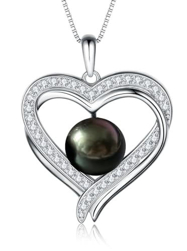 NONNYLLEI Geschenk zum Jahrestag, Ehefrau, Tahiti-Halskette mit schwarzer Perle, Herz-Halskette, Geburtstag, Weihnachten, feiner Schmuck, Muttertagsgeschenk für Mutter, Valentinstag für sie von NONNYLLEI