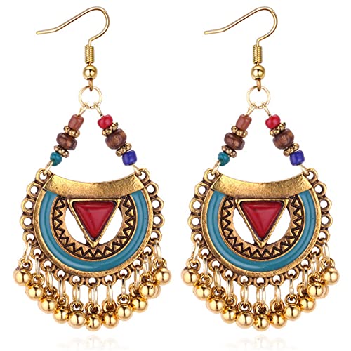 Handgefertigte böhmische Vintage Gold Bronze Runde Blume Geometrie Baumeln Tropfen Ohrringe mit vielen Tropfenanhänger für Frauen Mädchen, Metall von NONQL