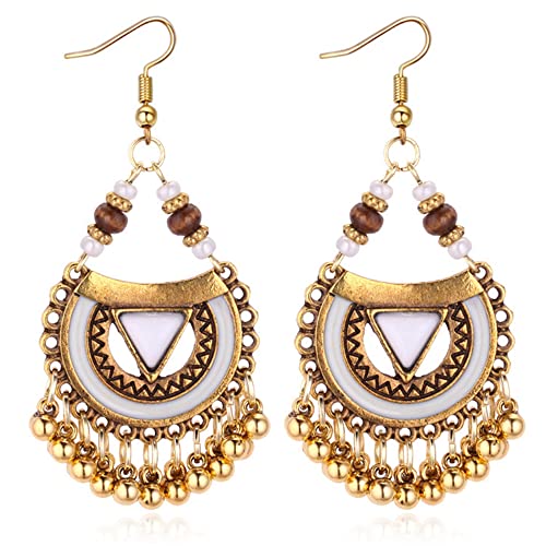 Handgefertigte böhmische Vintage Gold Bronze Runde Blume Geometrie Baumeln Tropfen Ohrringe mit vielen Tropfenanhänger für Frauen Mädchen, Metall von NONQL