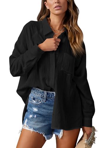 NONSAR Damen Bluse Elegant V-Ausschnitt Hemd Bluse Langarm Causal Lässige Hemden Fahion Oberteile Tunika Elegant Tops mit Tasche(9360S,Schwarz) von NONSAR