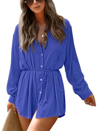 NONSAR Damen Longbluse mit V-ausschnitt Blusen Langarm Shirt Zweiteiler Sommer Elegant Einfarbig Bluse+Shorts 2 Teiler Set(9361L,Königsblau) von NONSAR