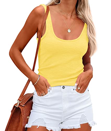 NONSAR Damen Shirts Ärmellose Sommer Tops Elastische Tank Top Slim Fit Unterhemden Damen(9356L,Gelb) von NONSAR