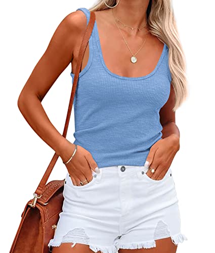 NONSAR Damen Shirts Ärmellose Sommer Tops Elastische Tank Top Slim Fit Unterhemden Damen(9356L,Hellblau) von NONSAR