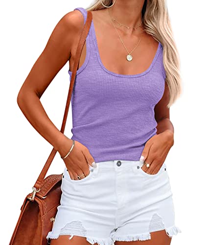 NONSAR Damen Shirts Ärmellose Sommer Tops Elastische Tank Top Slim Fit Unterhemden Damen(9356L,Lila) von NONSAR