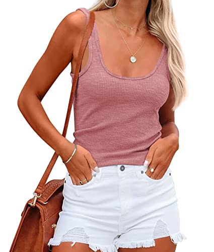 NONSAR Damen Shirts Ärmellose Sommer Tops Elastische Tank Top Slim Fit Unterhemden Damen(9356L,Rosa) von NONSAR