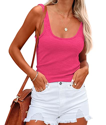 NONSAR Damen Shirts Ärmellose Sommer Tops Elastische Tank Top Slim Fit Unterhemden Damen(9356L,Rosarot) von NONSAR