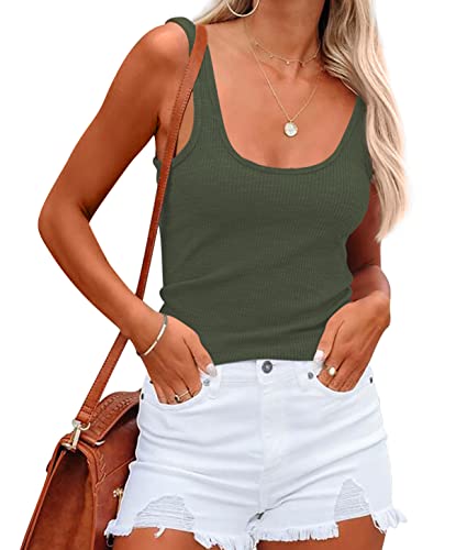 NONSAR Damen Shirts Ärmellose Sommer Tops Elastische Tank Top Slim Fit Unterhemden Damen(9356M,Armeegrün) von NONSAR