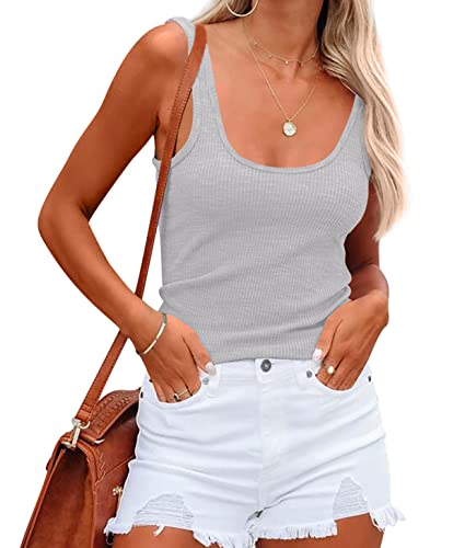 NONSAR Damen Shirts Ärmellose Sommer Tops Elastische Tank Top Slim Fit Unterhemden Damen(9356M,Grau) von NONSAR