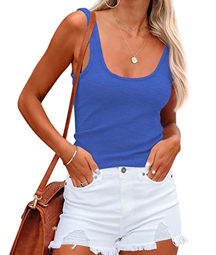 NONSAR Damen Shirts Ärmellose Sommer Tops Elastische Tank Top Slim Fit Unterhemden Damen(9356S,Blau) von NONSAR