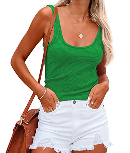 NONSAR Damen Shirts Ärmellose Sommer Tops Elastische Tank Top Slim Fit Unterhemden Damen(9356S,Grün) von NONSAR