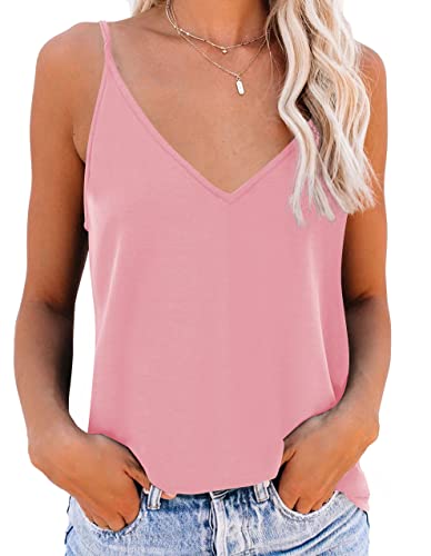 NONSAR Unterhemden Damen Spaghettiträger Damen Basic Top Lange Tanks Verstellbarer Spaghetti Strap Cami Camisole Tank Top (9343L, Rosa) von NONSAR