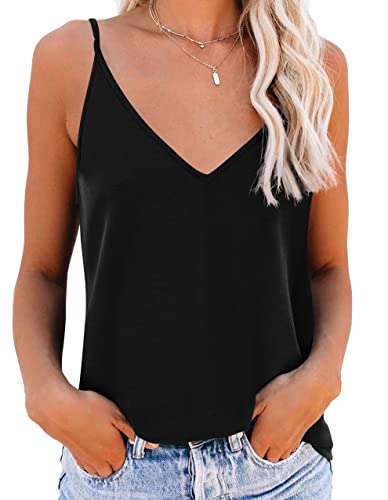 NONSAR Unterhemden Damen Spaghettiträger Damen Basic Top Lange Tanks Verstellbarer Spaghetti Strap Cami Camisole Tank Top (9343L, Schwarz) von NONSAR