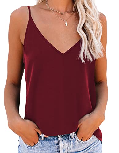 NONSAR Unterhemden Damen Spaghettiträger Damen Basic Top Lange Tanks Verstellbarer Spaghetti Strap Cami Camisole Tank Top (9343L, Weinrot) von NONSAR